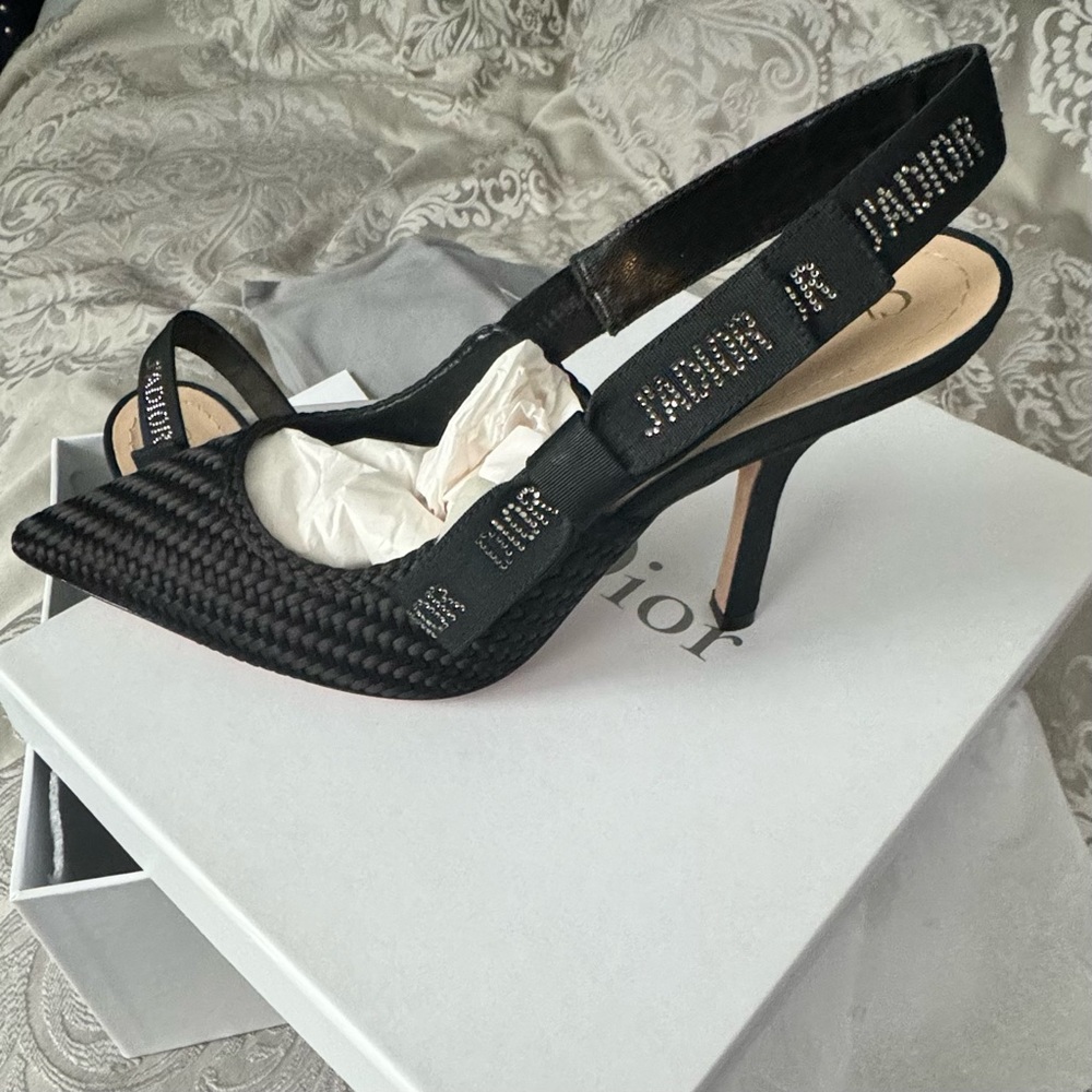 DIOR J'Adior Black Woven Satin Slingbacks size 38 1/2 EU/8.5 US (New in Box) - Picture 3 of 10